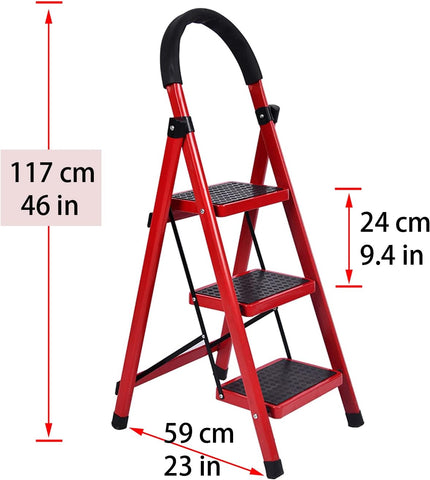 3 Step Ladder Folding Step Stool with Hand Grip Anti-Slip