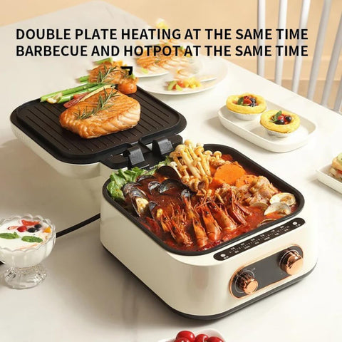 10 in 1 Electric Grill with Cooking Pot, Multifunctional Cooker, Fryer, Steamboat & Grill, 2.5 Liter Capacity, 1800 W