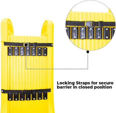 Olmecs 4 Meter Expandable Folding Plastic Barrier – Yellow | Retractable Safety Barricade with Wheels & Handle | Portable Crowd Control Fence