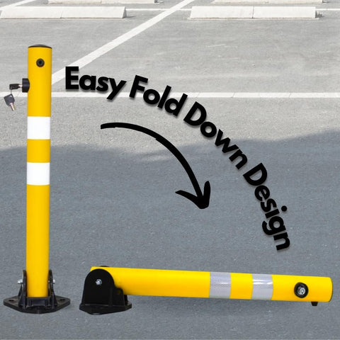 Olmecs Reflective 650MM Parking Barrier | Easy Operate Anti Manual Lock Yellow | Plastic Anti Parking Bollard | Parking Barrier Post with Key Lock (1 Pc)