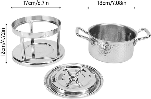 Olmecs 304 Stainless Steel Individual Hot Pot Food Warmer Stove Pan with Lid Stand for Camping Outdoor Dormitory Hotel Home