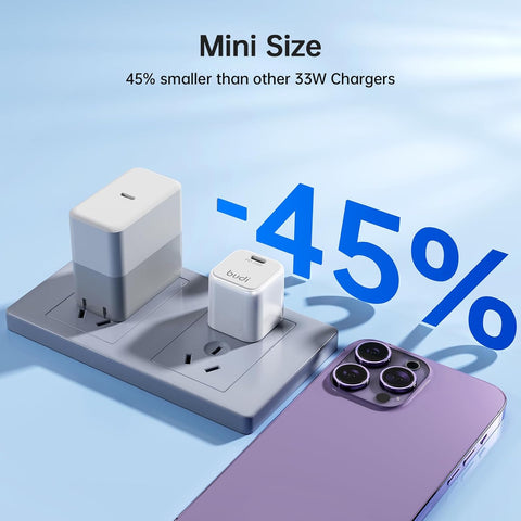BUDI 33W Mini GaN Wall Charger, PD 3.0 Adapter
