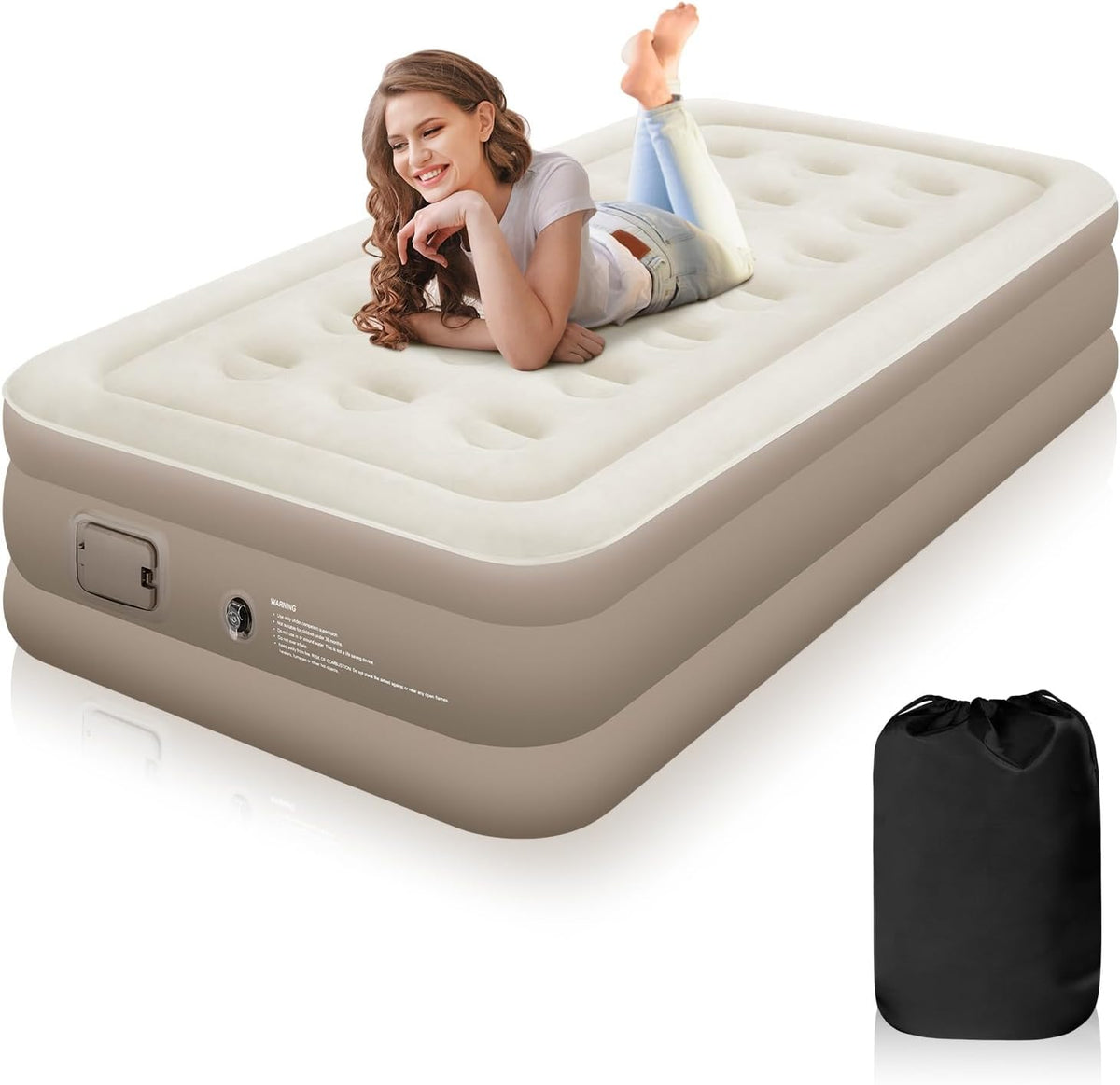 Single Airbed, NO Socket Needed-JUST One-click, Single Mattress, Air Bed with Built in Pump, Self Inflating Mattress