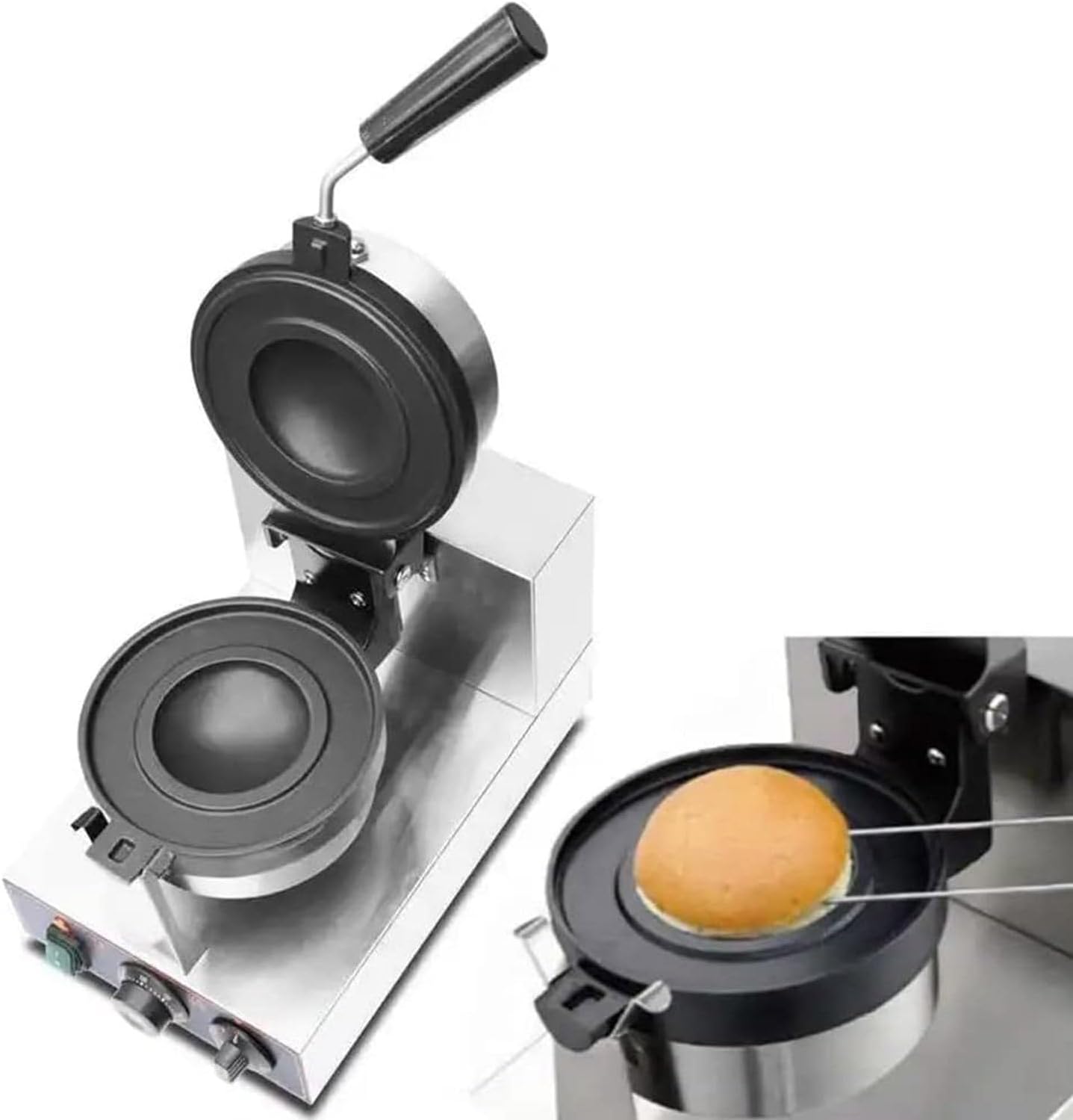 Olmecs Stainless Steel Round Pancake Making Machine with Temperature Time Control for Quick Meals,Burgers, Sandwich