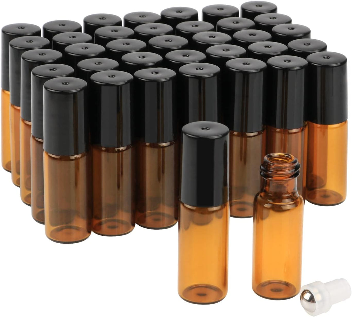 Willow Set of 24, 10ml / 5ml Amber Glass Bottles with Stainless Steel Roller Balls