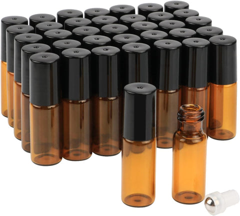 Willow Set of 24, 10ml / 5ml Amber Glass Bottles with Stainless Steel Roller Balls