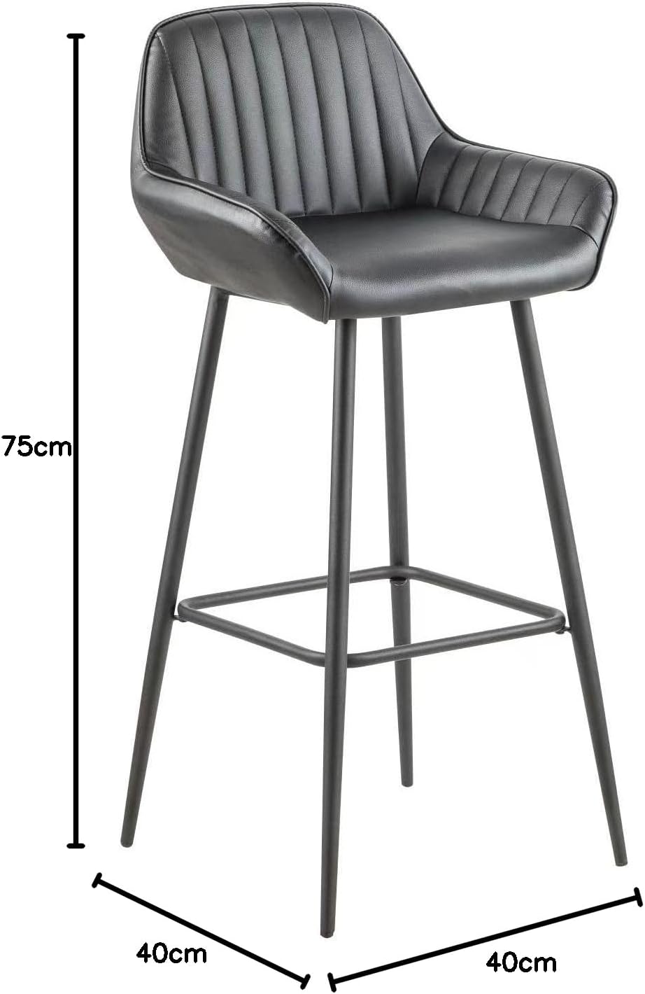 Olmecs PU Leather Bar Stools Set of 2 Black Office Cocktail High Chair