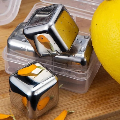 8pcs Stainless Steel Reusable Ice Cubes with Barman Tongs and Freezer Tray for cold coffee, Chill Drinks
