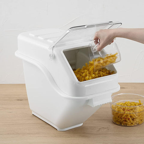Olmecs White Ingredient Storage Bin, Capacity 81 Ltr. Shelf Ingredient Bin with Lid and Scoop for Kitchen