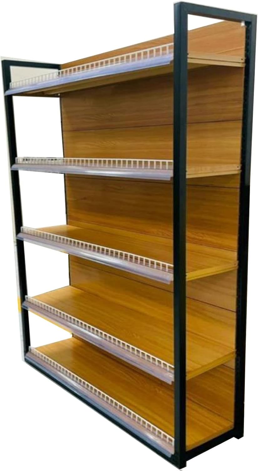 Single-sided 5 level Layers Metal Retail Store Rack Supermarket Shelf Organizer Wood Style Gondola Shelving Display