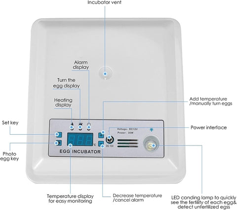 12 Egg Incubator Digital Mini Automatic Incubatores With LED High-Efficiency Automatic Egg Turning & Temperature Control