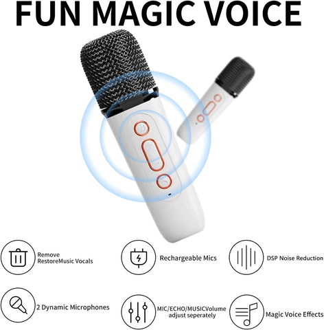 Mini Karaoke Machine with 2 Wireless Microphone, Portable Bluetooth Karaoke Speaker for Kids and Adults