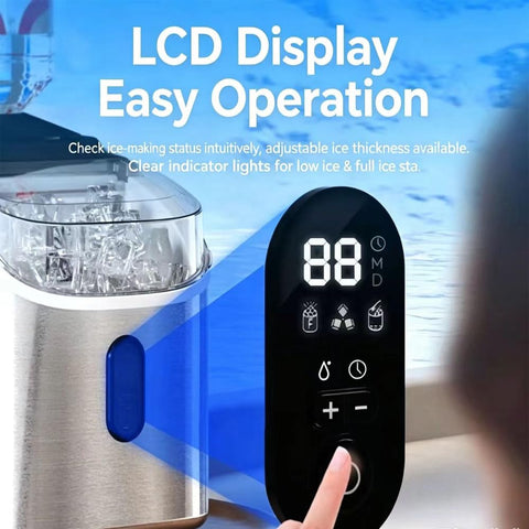 Countertop Ice Maker Machine, 20kg Daily Output, 160W | Makes Ice in 8-15 Min, LCD Display, Self-Cleaning Function, Adjustable Ice Thickness