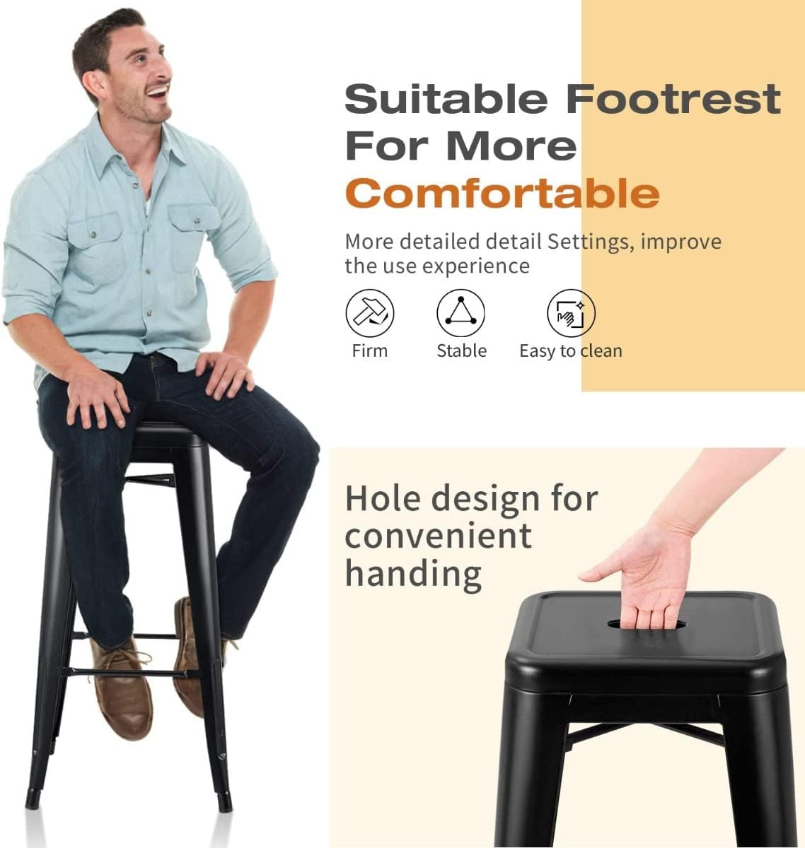 Olmecs Metal Stackable Bar-Home Kitchen Stool - Black