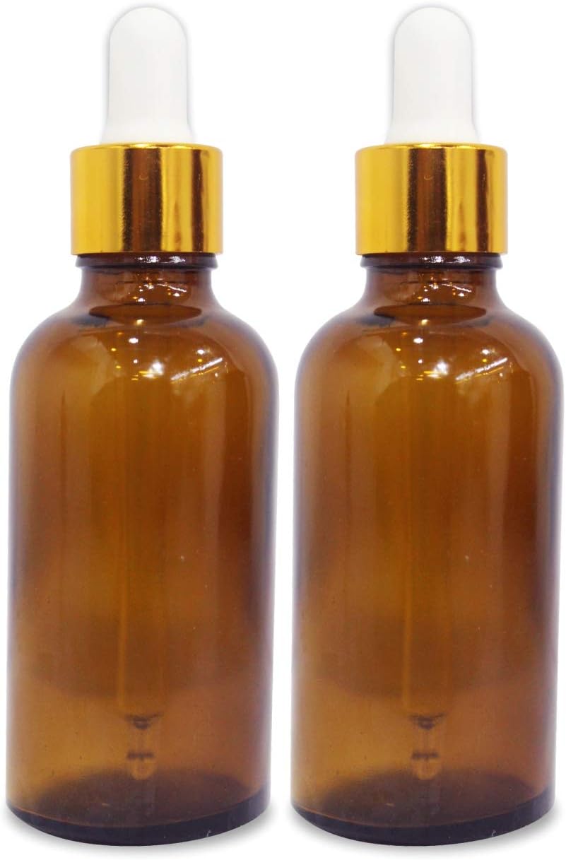 Willow 30/ 50/ 100 ml Amber Round Empty Glass Bottle + Glass Dropper + Gold Ring + Black Silicone Teat (12pc Pack)
