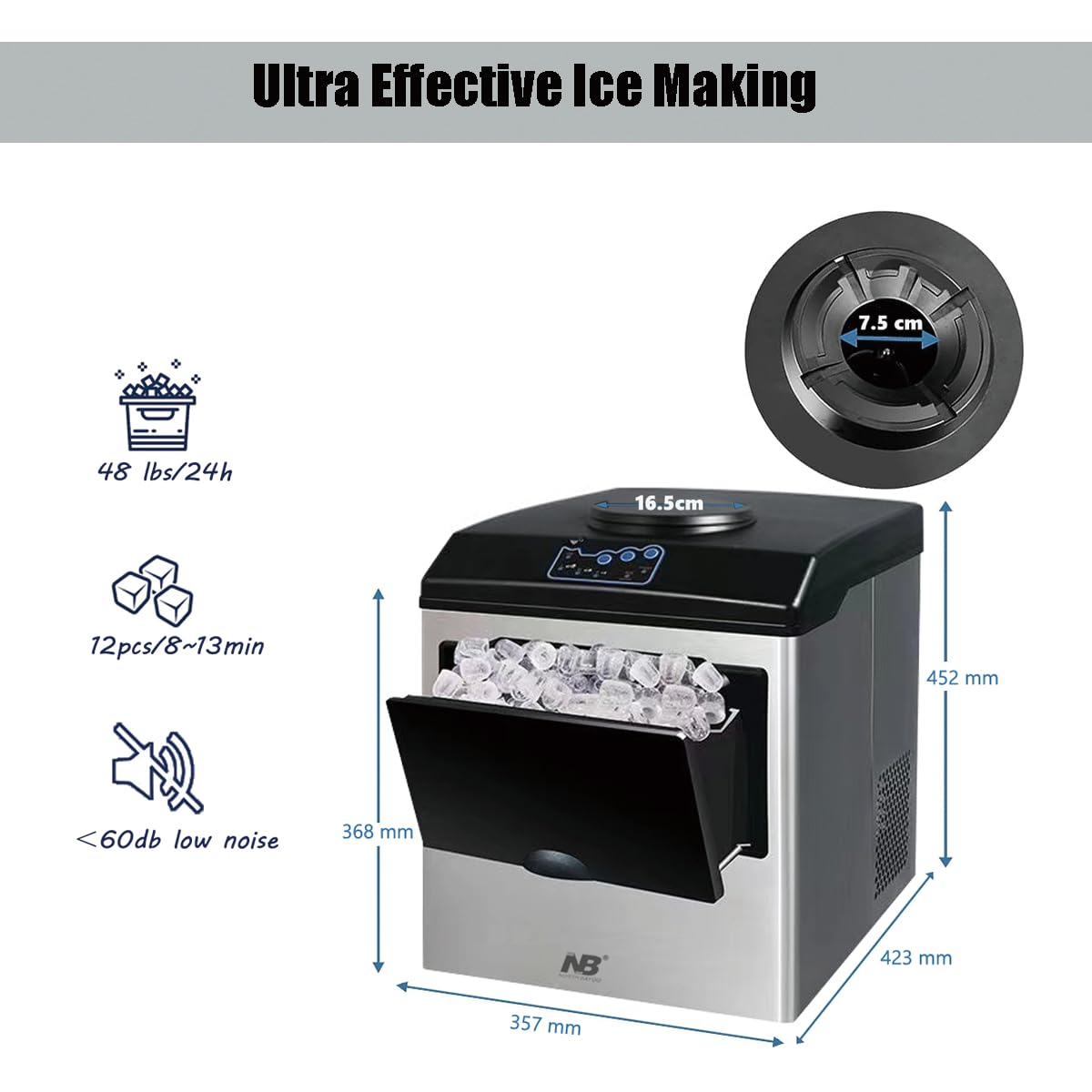 2 in 1 Ice Maker Machine with Cold Water Dispenser, 12pcs S/M/L Size Ice Cube ready in 10 Minutes,