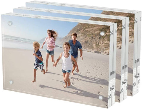 Willow (3Pc Pack)  4x6 Inches Acrylic Picture Frames ,Thicker Block, Freestanding Double Sided Magnetic Acrylic Frameless Transparent Square Frame