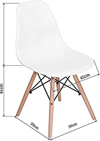 Olmecs Natural Wood Legs Mid Century Modern DSW Molded Shell Lounge Plastic Arm Chair 4Pcs (WHITE)