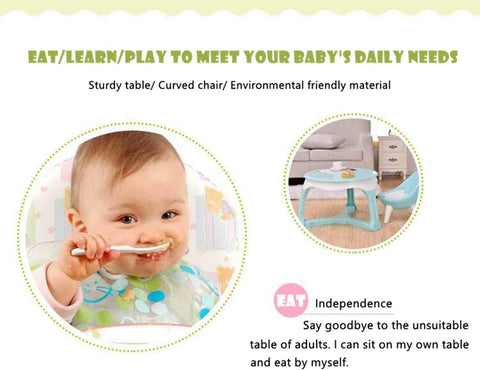 Olmecs Kids Nursery Dining Set Environmentally Plastic for 1-5 years old Child Baby Blue 1 table + 1 chair