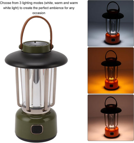 Ultra-Bright Rechargeable (Lantern Clock) Waterproof & USB Powered Torch with Hook for Camping   (Modern Vintage - Black)