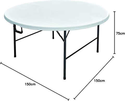 Olmecs Portable Plastic Folding Table Dia 150 cm Round for 8-10 Person for Party (white 2)
