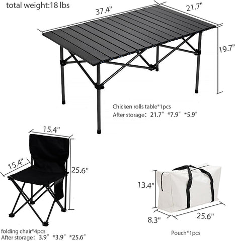 Collapsible Picnic Side Table with 4 Chairs and Carrying Bag - Perfect for Outdoor