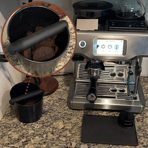 Olmecs Big Coffee Knock Box Shock-Absorbent Durable Barista Style With Removable Knock Bar and Non-Slip Base (Black)