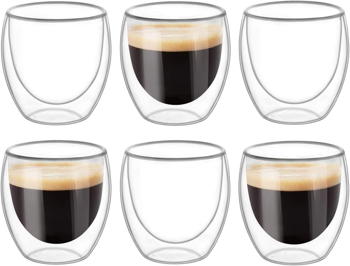 Olmecs 6 Pieces Double Wall Glasses Coffee Cup, Medium 250Ml