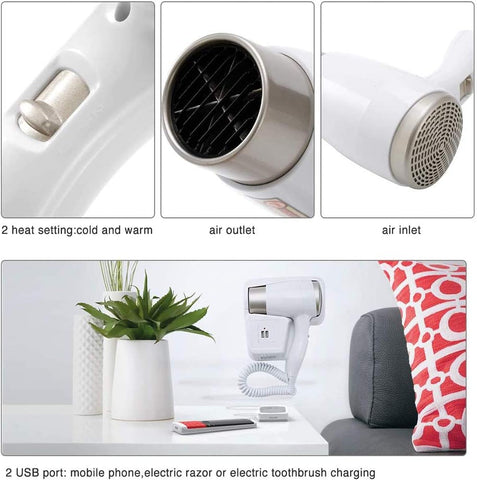 Lightweight Hotel Hair Dryer Wall Mounted, Quiet Professional Hairdryer for Home Bathroom