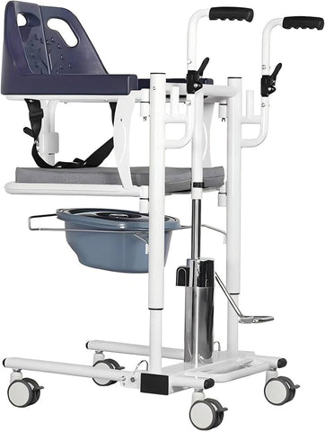 ENJOYCARE Hydraulic Patient Lift Transfer Chair - Adjustable Height, Soft Toilet Seat, 150kg Capacity, Bathroom Wheelchair