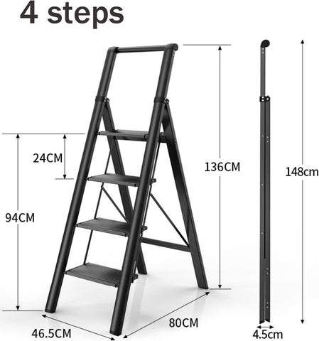Olmecs 4 Steps With Handle Ladder Aluminum Folding Step, Stool with Anti-Slip Sturdy and Wide Pedal (Copy) (Copy) (Copy)