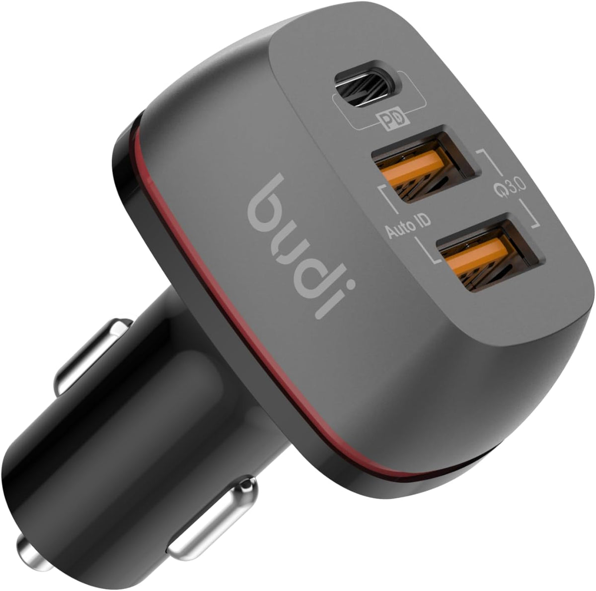 Budi - 3 Port Car Charger, 2x USB-A, 1x USB-C - CC626TB