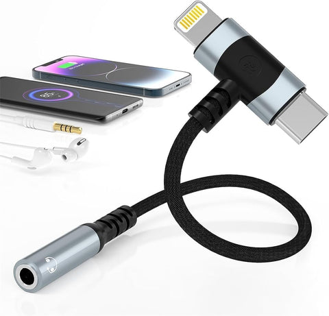 Lightning to 3.5mm, 2-in-1 USB-C to 3.5mm with HiFi Audio Quality, Functional Headphone Jack Adapter with Wide Compatibility