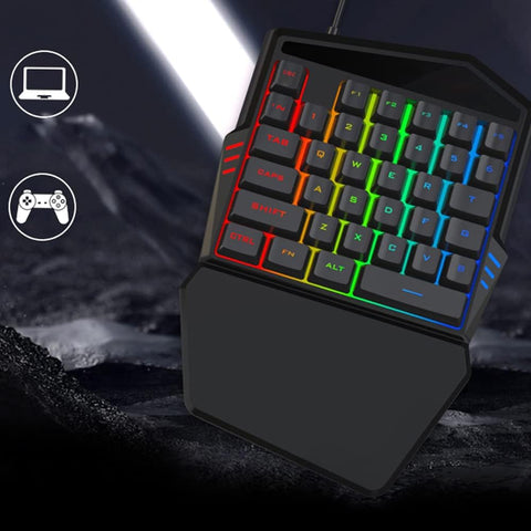 One Handed Gaming Keyboard T17 with Wrist Rest Colorful Backlit 35 Keys