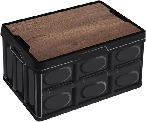 Foldable Plastic Storage Box 20L, Wooden Cover, Thickened Outdoor Foldable Storage Box