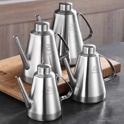 Stainless Steel Oil Can Vinegar Pot Bottle (500ML Small Size 14CM)