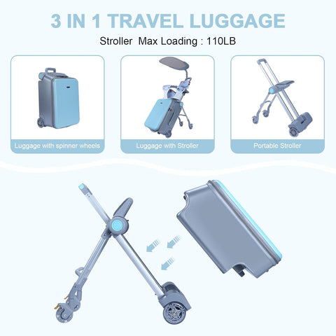 Ride On Carry On Luggage With Seat for Kids - Detachable Trolley With Brake
