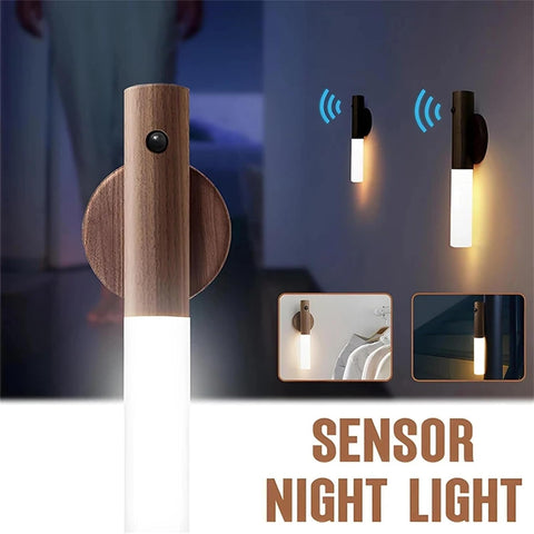 Indoor LED Night Light with Motion Sensor Wooden Wall Light Magnetic USB - Olmecs