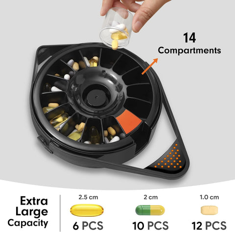 Fullicon Wall Mounted Medicine Organizer 14 Compartments, Large Quick Fill Pill Organizer Weekly, Child Proof Lock Pill Box