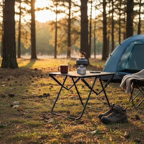 Folding Aluminum Alloy Camping Table Black – Roll-Up Portable Lightweight Grill Table for Outdoor
