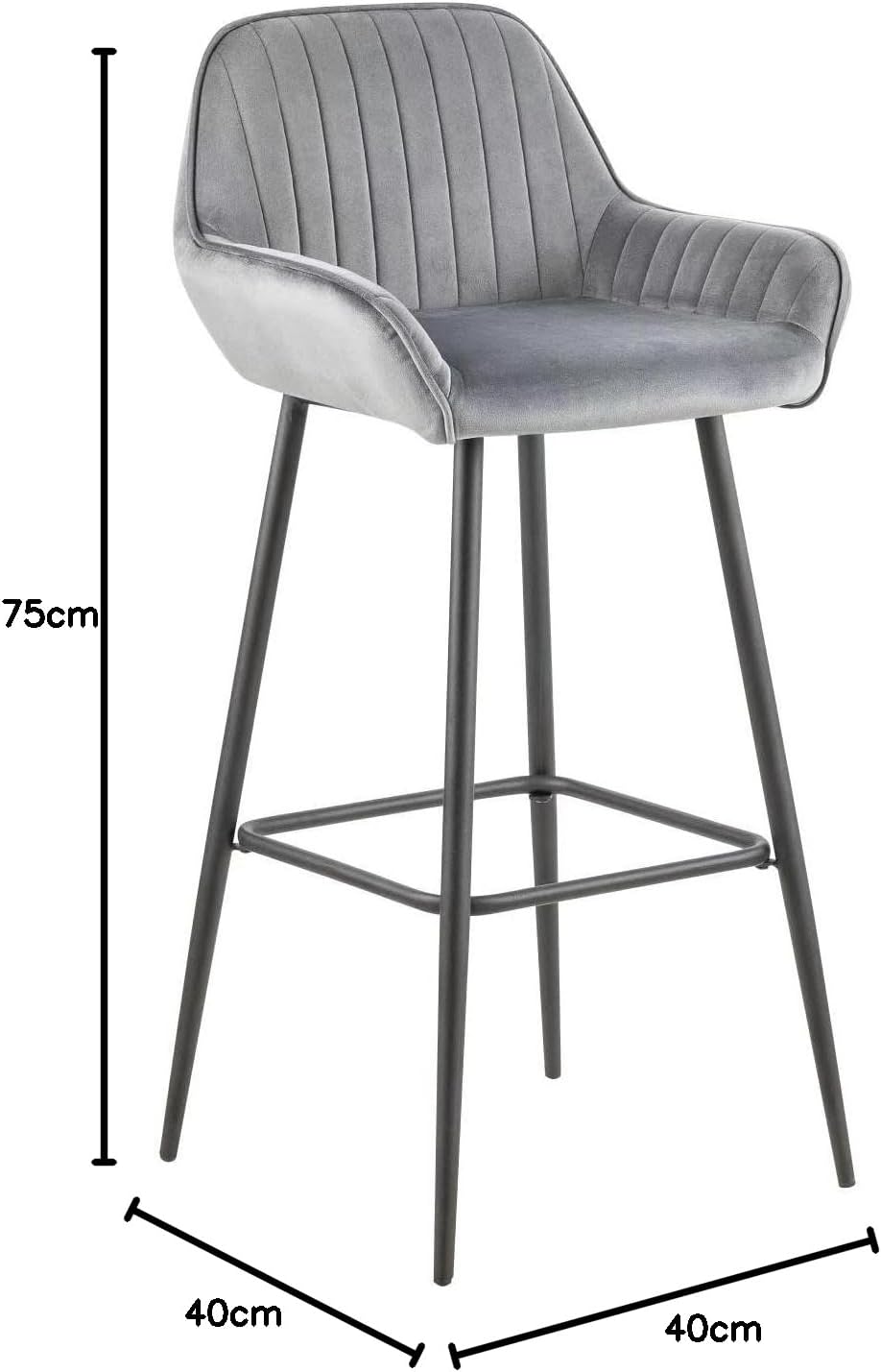Olmecs Velvet Grey Bar Stools Set of 2 Grey Office Cocktail High Chair