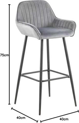Olmecs Velvet Grey Bar Stools Set of 2 Grey Office Cocktail High Chair