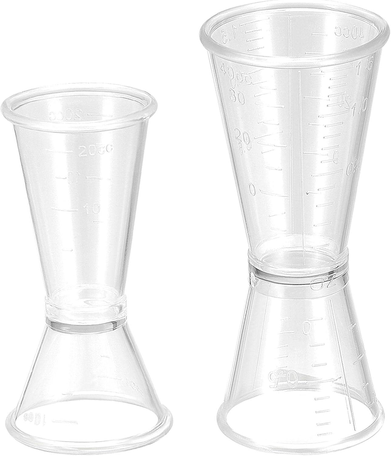 Olmecs Measuring Cup 20ml/10ml, 40ml/20ml, PC Plastic Double Head Beaker for Lab Kitchen Liquids 4in2 Sets
