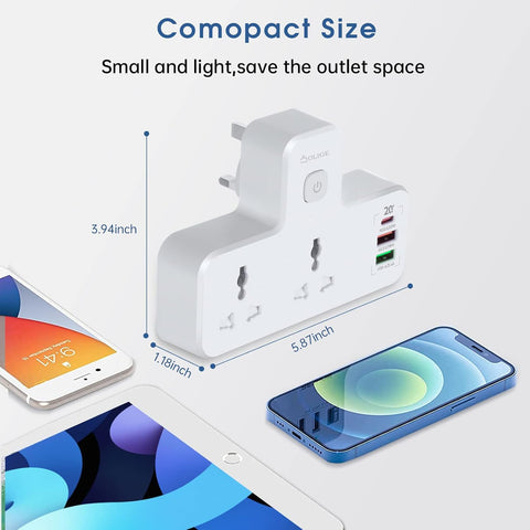 OLIGE Power Adapter Multi Plug Extension with 20W USB-C PD Fast Charge Port Type-C SC 2311