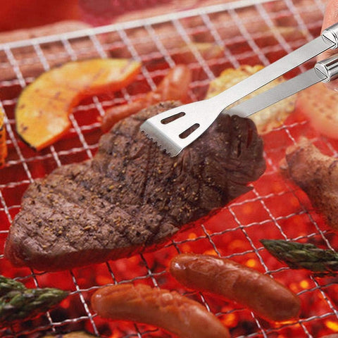 Olmecs Stainless-Steel BBQ Grill Tool Set with Knife Brush Fork Spatula and Tong with Oxford Bag (5 Pieces)