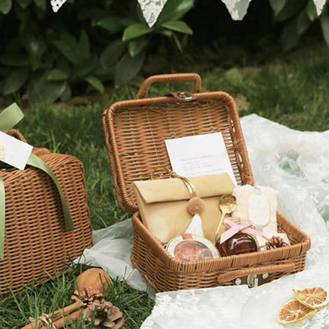 Picnic Basket Suitcase Woven Storage Basket Rattan Storage Case