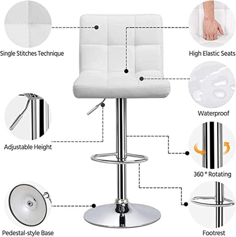 Olmecs White PU Leather Bar Stool High Chair for Kitchen,Bar Counter Chair (2) pcs