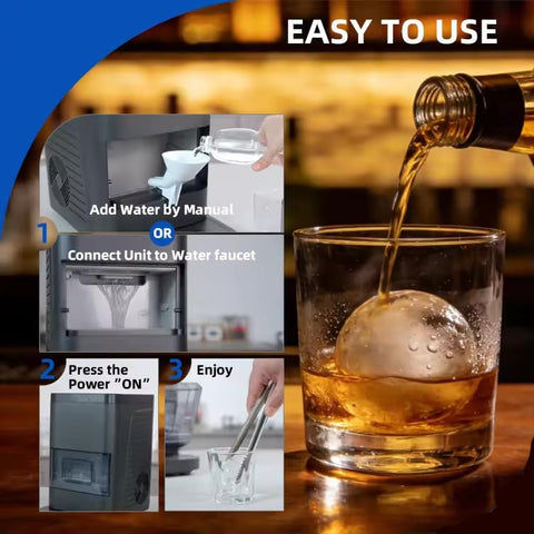 Countertop Sphere Ice Maker – 50mm/2" Crystal Clear Whisky Ice Ball Machine, 42 Sphere Per Day Capacity