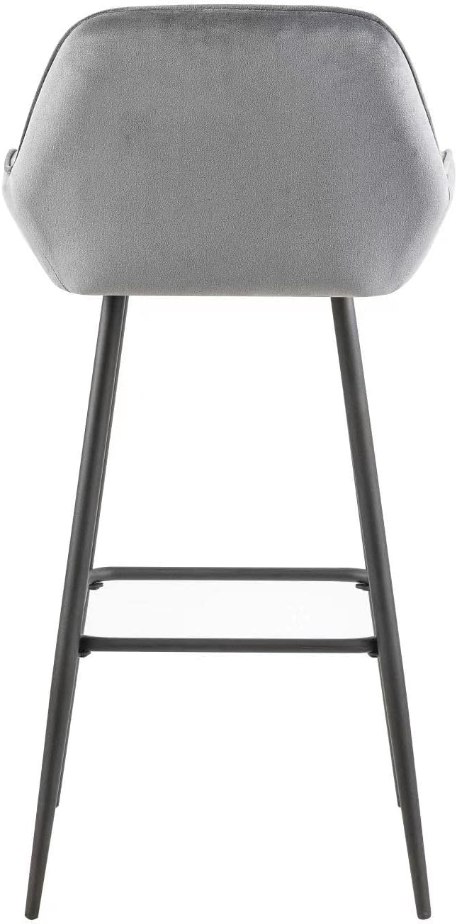 Olmecs Velvet Grey Bar Stools Set of 2 Grey Office Cocktail High Chair