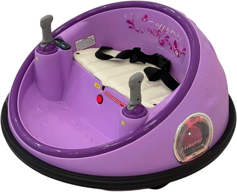 emma Kids Ride-On Bumper Car, Purple, Electric Powered, with Control Handles, Model V-2025,